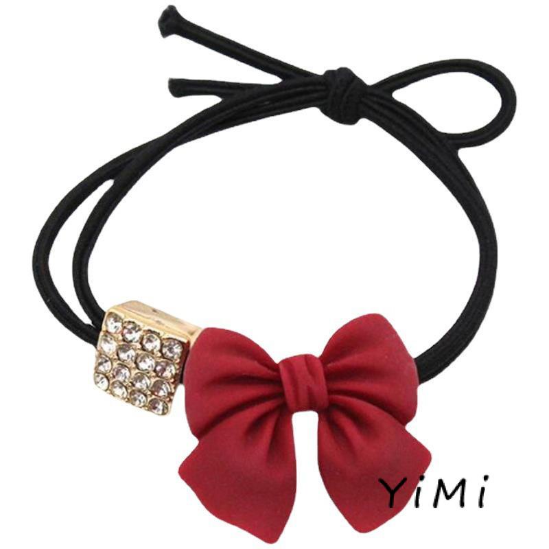 Dây Cột Tóc Cao Su Co Giãn Đính Đá Hình Vuông Màu Đỏ Thời Trang Cho Bé