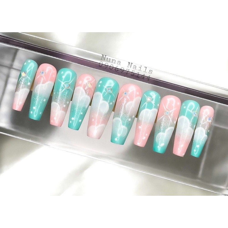 nailbox  móng úp thiết kế mây sky  ombre pastel inbox đổi màu size shape đầy đủ phụ kiện CÓ NOW SHIP