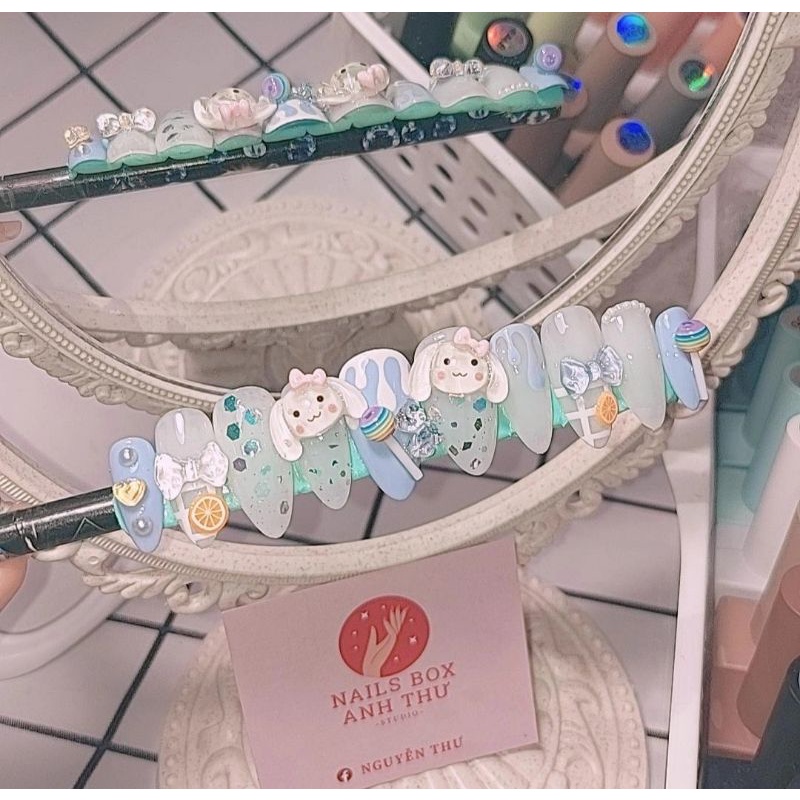 Nailbox thiết kế - Nailbox gắn thỏ và nơ siêu xinh