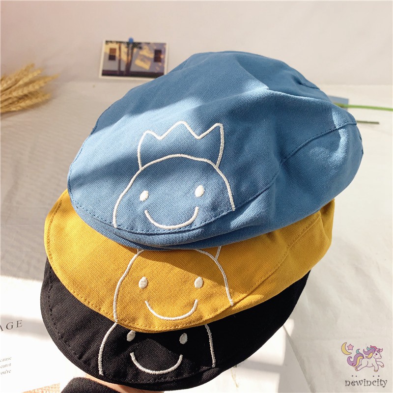 Nón Beret Thêu Hình Phong Cách Hàn Quốc Xinh Xắn Dành Cho Bé