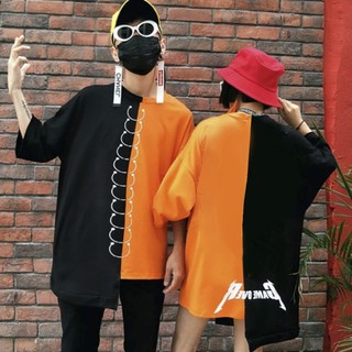 Áo thun tay lỡ vạt sole cam đen
