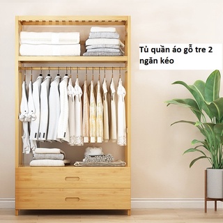 Tủ quần áo gỗ tre 2 ngăn kéo dài 1m, Kệ treo quần áo nhỏ gọn để phòng ngủ TUR069