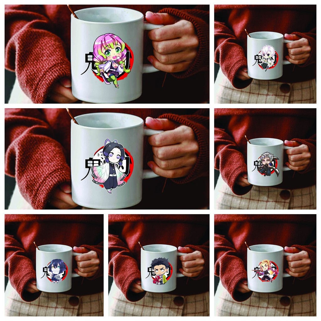 Cốc sứ trắng in hình KIMETSU NO YAIBA THANH GƯƠM DIỆT QUỶ chibi anime dễ thương xinh xắn M3