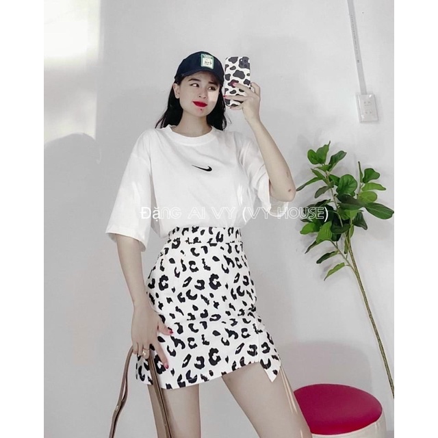 SET ÁO THUN THÊU + CHÂN VÁY BEO TRENDY
