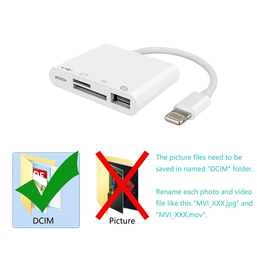 Lightning to USB Camera Adapter Kit iPhone iPad SD TF Card Reader OTG Adapter