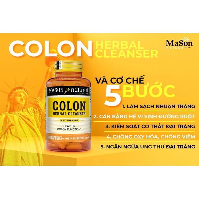 Viên Đại Tràng Colon Herbal Cleanser Mason Natural - Hỗ Trợ Điều Trị Viêm Đại Tràng, Tăng Thải Độc (Hộp 100 viên)