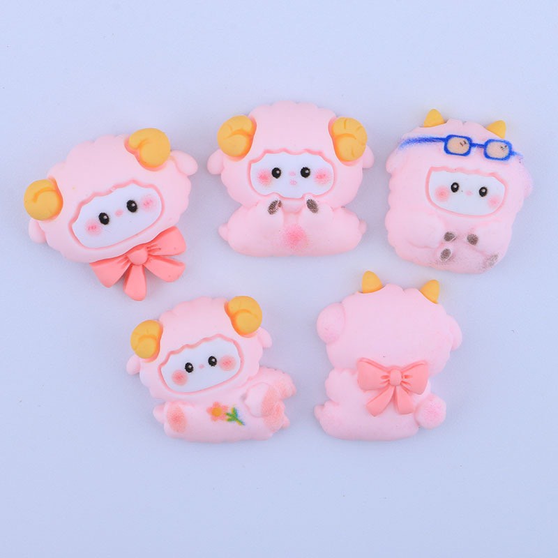 Charm (C581) slime/ Dụng Cụ Charm Trang Trí [Ko Keo &amp; Nút] Hình Bé Cừu Hồng &amp; Trắng Cute - Giá 1 Charm
