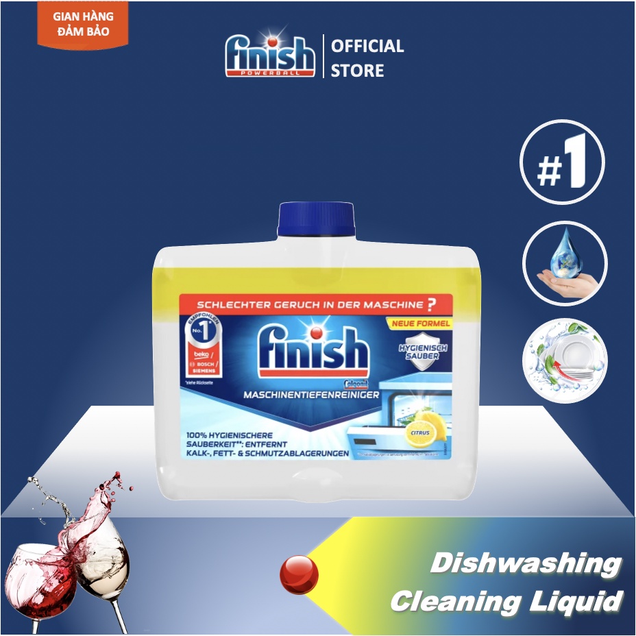 Dung dịch vệ sinh Máy rửa Bát Finish - Chai 250ml (Chanh) vệ sinh khử khuẩn EAN 8594002680138