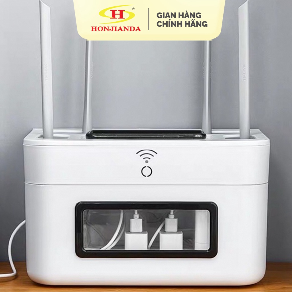 Hộp đựng ổ điện và modem wifi đa năng treo tường không khoan vít - nhựa cao cấp