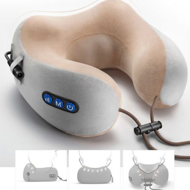 Máy massage cổ vai gáy U-Shaped chính hãng, gối massage vải lông mềm mịn thư giãn