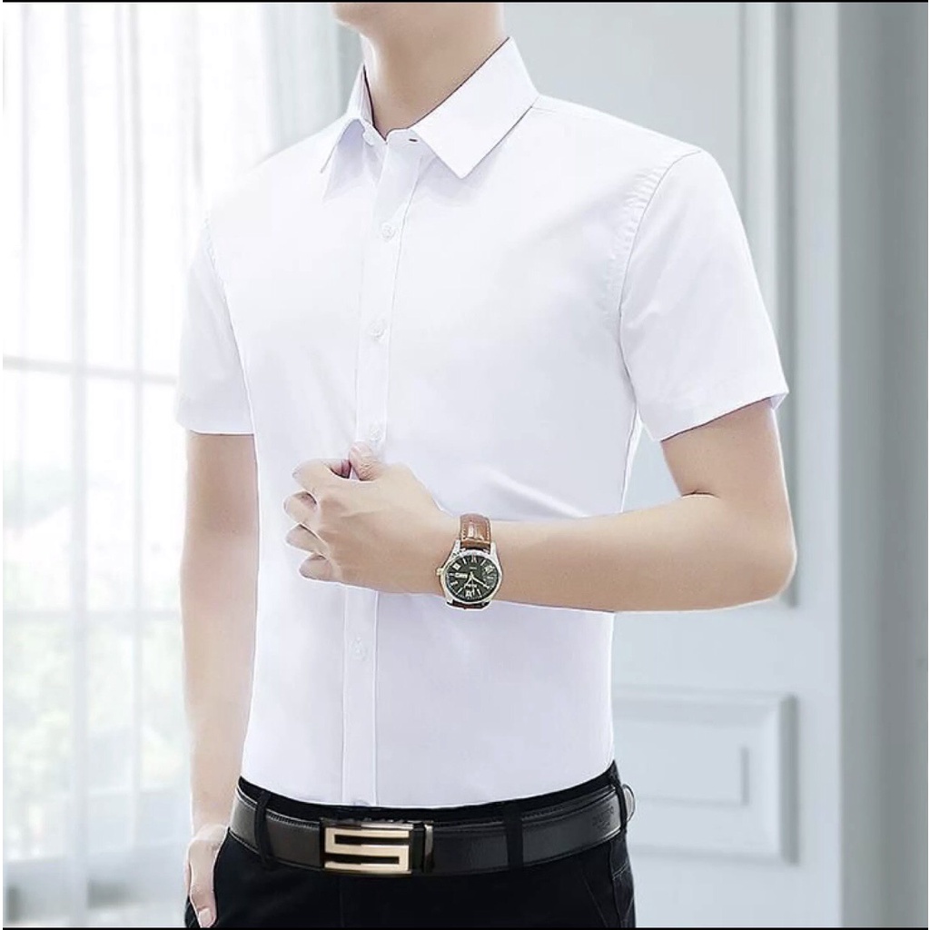 Áo sơ mi ngắn tay nam Hàn Quốc màu trắng chất đẹp chống nhăn