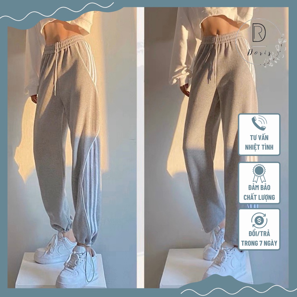 Quần Jogger Thể Thao Sọc Trắng Doris.1996, Quần Jogger Vải Nỉ Mềm Mịn, Miễn Phí Đổi Trả 7 Ngày DR0113