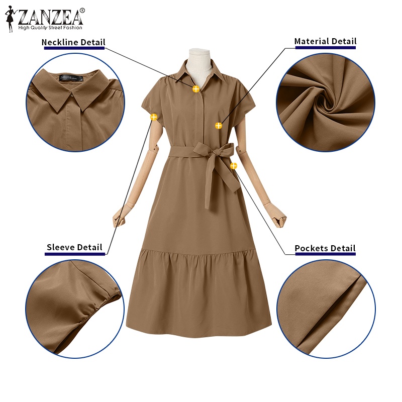 Zanzea Đầm Dài Mỏng Dáng Rộng Cột Dây Phối Bèo Thời Trang Đường Phố Thanh Lịch Cho Nữ