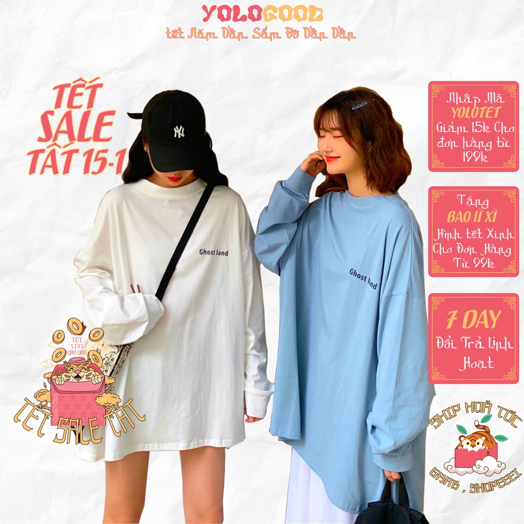 Áo thun dài tay  GHOST LAND  phông Unisex nam nữ tee oversize form rộng pull Ulzzang Streetwear Hàn Quốc vải mềm