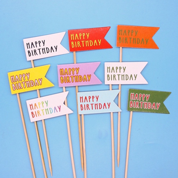 phụ kiện cắm bánh kem sinh nhật [FREESHIP] que cắm tim cờ happy birthday