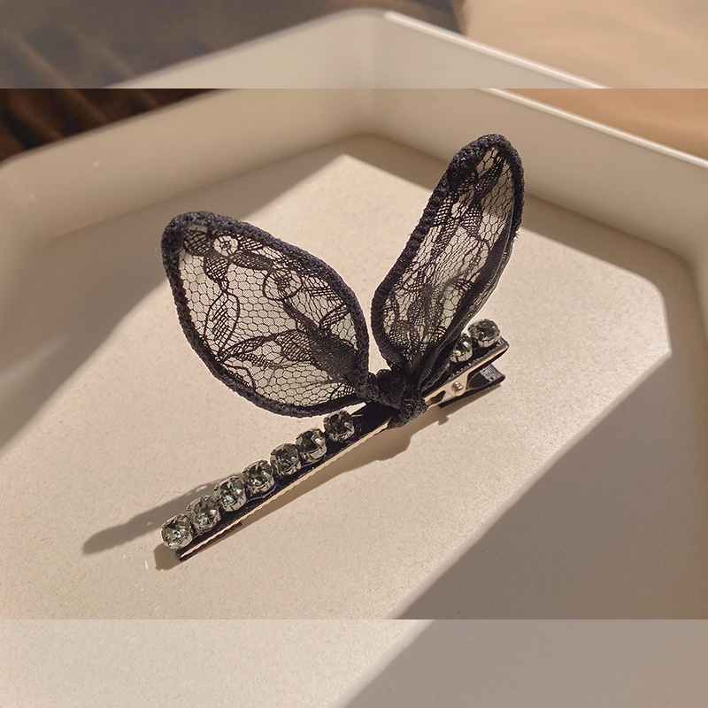 Kẹp Tóc Hình Tai Thỏ Phối Ren Màu Đen Thời Trang Cho Nữ