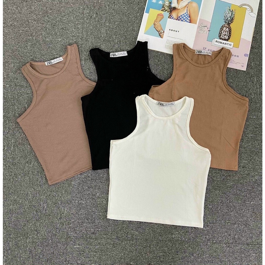 Áo ba lỗ croptop len tăm Za. ra hot trend _ Áo ba lỗ thể thao nhiều màu