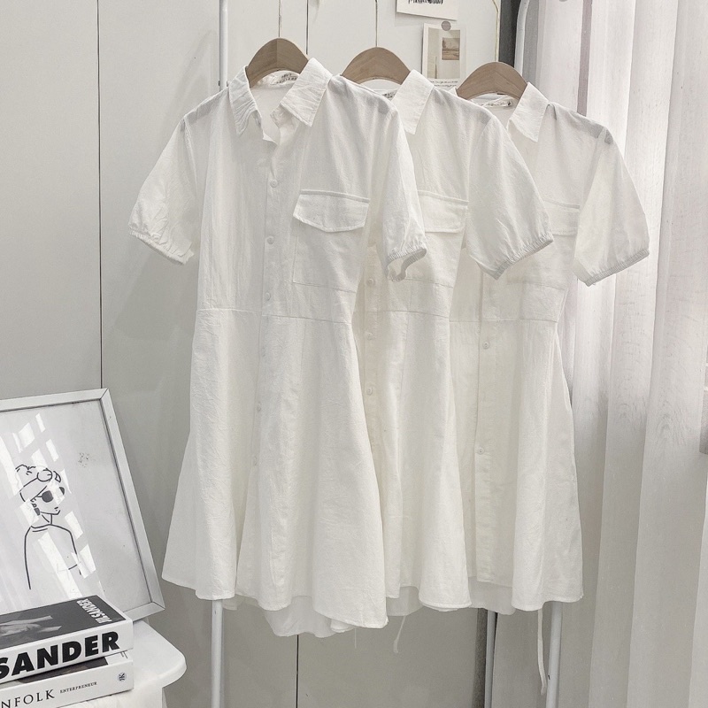 Váy Sơ Mi Cổ Đức Hở Lưng Buộc Dây(Hàng Có Sẵn, Ảnh Thật)