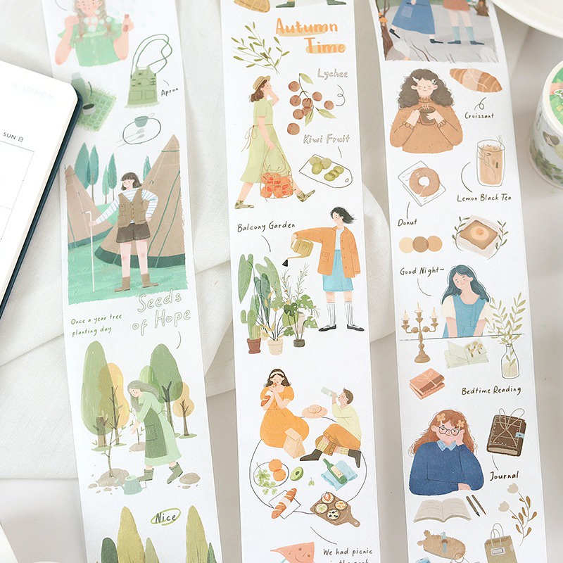 Washi tape vintage phong cảnh aesthetic cuộn washi sticker chiết trang trí sổ tay bullet journal dụng cụ dán planner