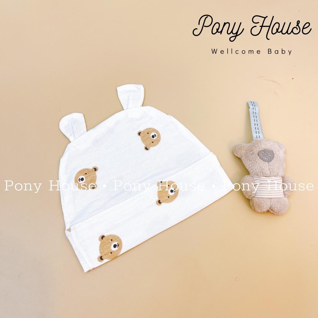 Mũ Sơ Sinh Có Tai Gấu Chất Cotton Thun Lạnh Mềm Mịn Cho Bé Trai, Bé Gái Sơ Sinh Từ 0-3 Tháng