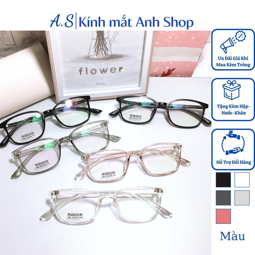 Gọng kính cận vuông nam nữ chất liệu nhựa dẻo 206