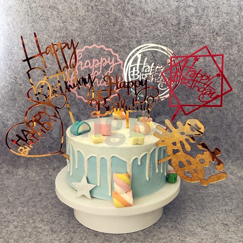 Set 10 Que Nhựa Chữ Happy Birthday Màu Vàng/Bạc/Đen Trang Trí Bánh Kem