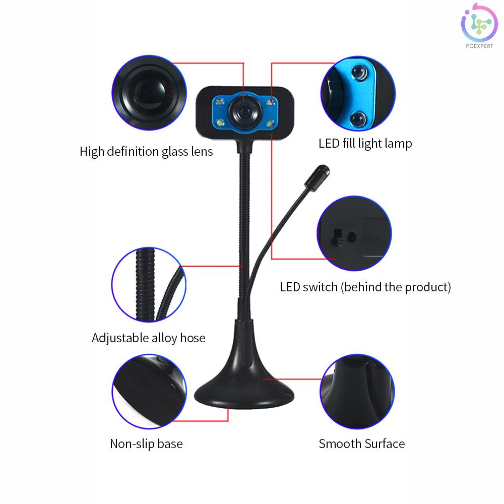 480P USB Webcam Drive-free USB Web Camera with External Microphone Fill Light Lamp Plug and Play for PC Laptop