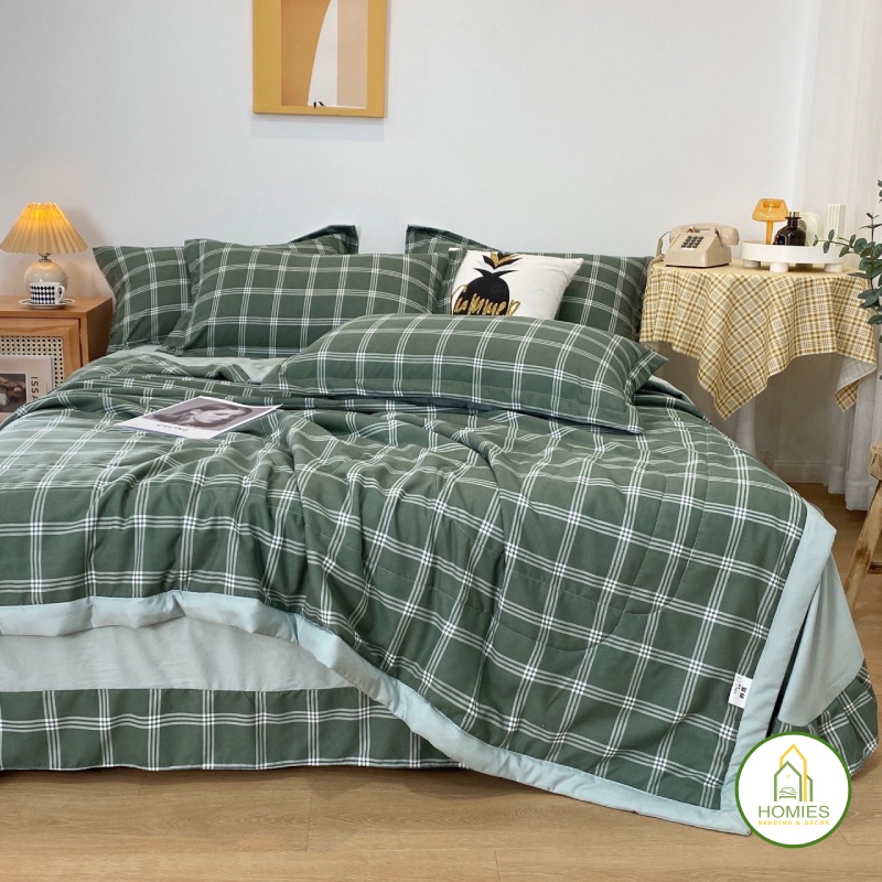 Bộ 4 Món Cotton Đũi HOMIES Chần Bông Mềm Mát Nhập Khẩu Cao Cấp Đủ Kích Thước