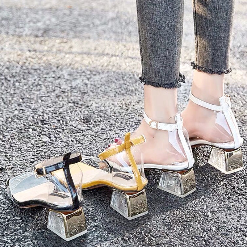 Giày Sandal Cao Gót Hở Ngón Quai Trong Suốt Thời Trang Mùa Hè 2022