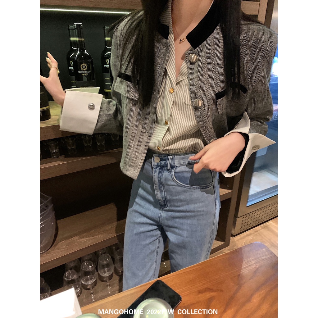 Áo Sơ Mi Kẻ Sọc Tay Ngắn Phồng Phong Cách Pháp Thời Trang Mùa Xuân Dành Cho Nữ 2022