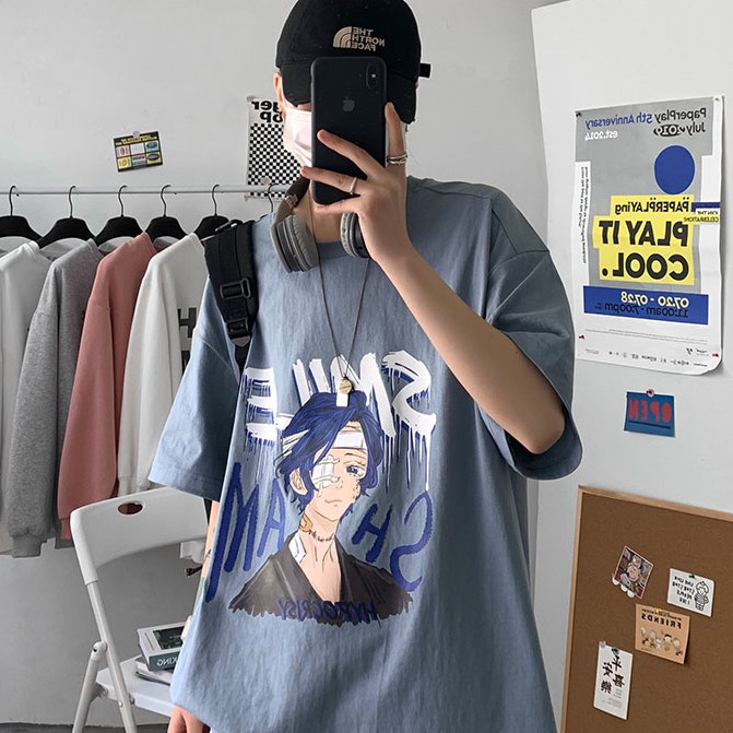 Áo nam tay ngắn in hình anime trẻ trung