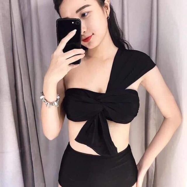 Bikini 1 vai kèm quần cạp cao nhún ở trước