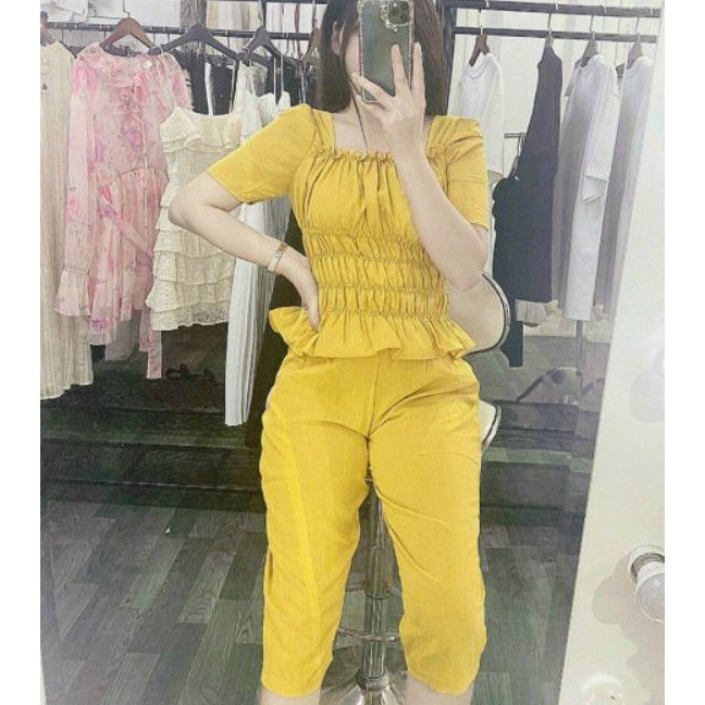 Bộ đũi cộc, Áo nhúm ngực và eo, Quần lửng bo chun eo | BigBuy360 - bigbuy360.vn