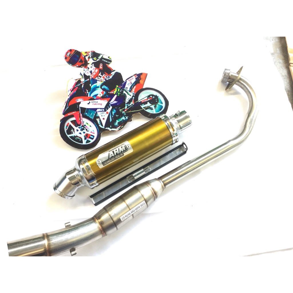 Pô AHM VÀNG cả cổ bầu hơi inox exicter, winer, sonic, raider, satria, gsx, fz, tfx, cbr, r15,...