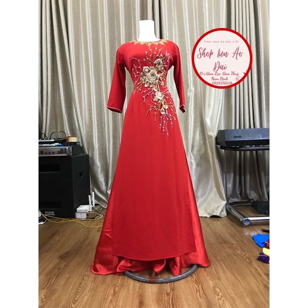 Áo dài đoe thiết kế đơn giản phối ren nhẹ nhàng, 2 tà cổ tròn,tay lỡ
