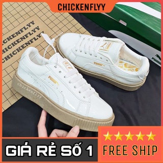 ẢNH THẬT + KÈM HỘP BẤT KÌ : giày trắng da bóng đế nâu Giày Thể Thao Nữ/ Sneaker/GÀ BAY