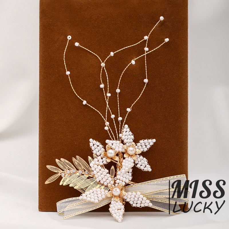 Set kẹp tóc hình bông hoa gắn đá giả và hạt ngọc trai thời trang thanh lịch cho nữ