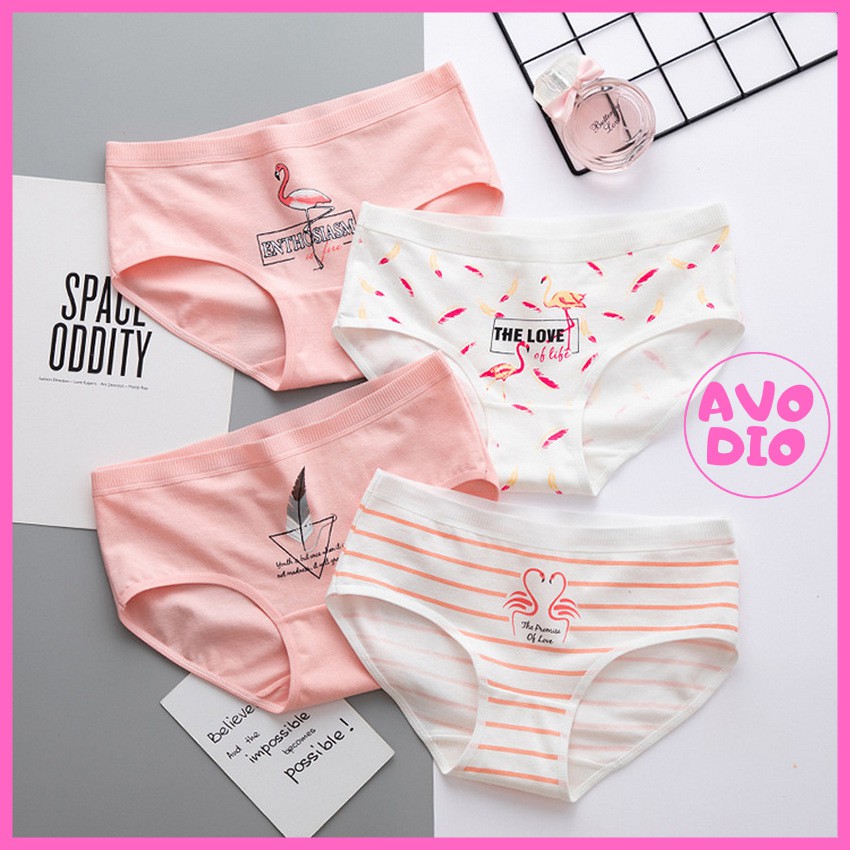 Combo 5 quần lót nữ Cotton hoạn tiết hồng hạc dễ thương QLS-011