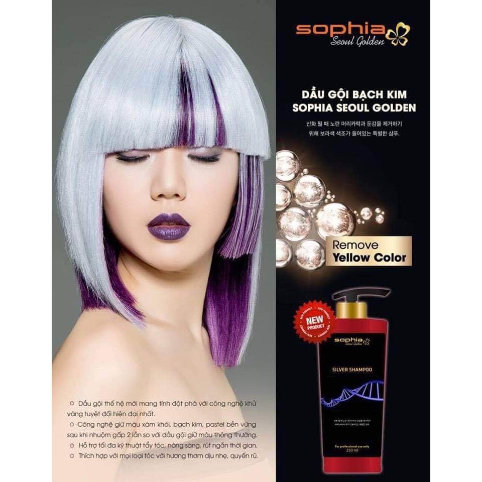 Dầu gội tím khử vàng dành cho tóc tẩy, khử vàng, giữ màu tóc nhuộm Silver Shampoo Sophia 250ml