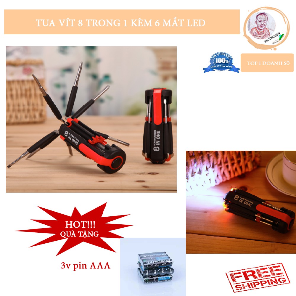 Bộ tua vít vặn ốc vít đa năng 8 in 1 có đèn led tiện dụng ✴️FREESHIP✴️ chất lượng tốt giá rẻ