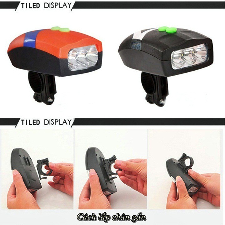 Đèn gắn xe đạp xe máy 4 chế độ chiếu sáng có còi hú