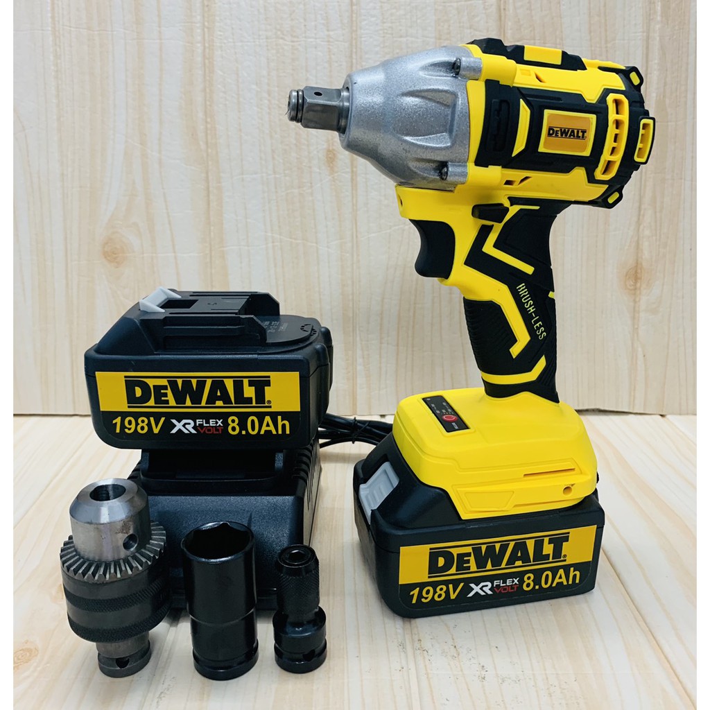 Máy siết bulong dùng pin không chổi than 198V Dewalt - Tặng kèm 01 đầu chuyển bulong sang khoan + 01 đầu chuyển bắt vít