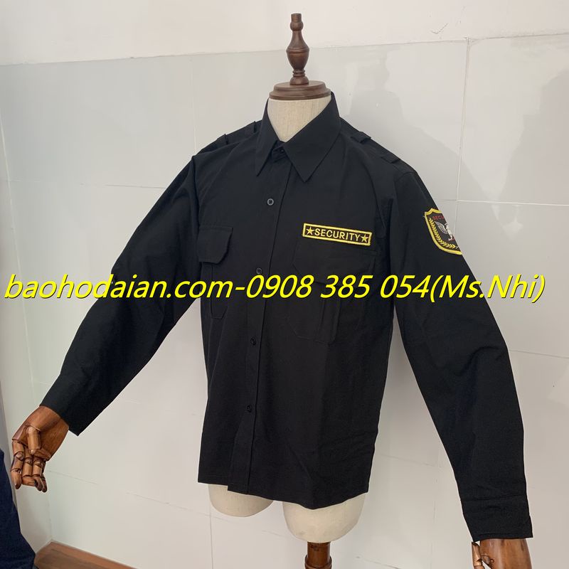 Áo vệ sĩ tay dài màu đen vải kate ford kèm 2 logo vai ngực