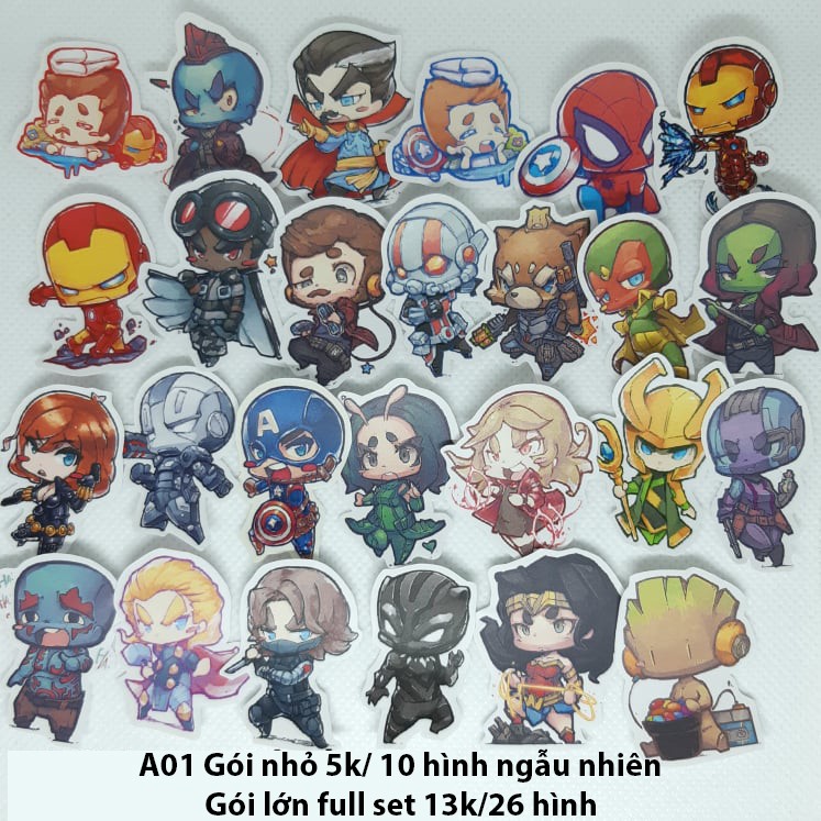 Sticker Marvel dán trang trí planer, scrapbook... size nhỏ 3-5cm