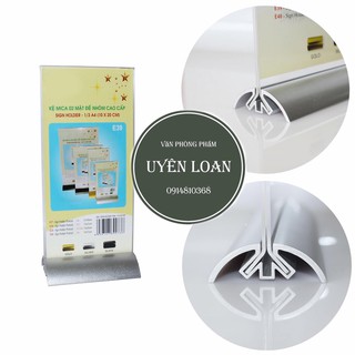 🔺 Kệ Mica 02 Mặt Đế Nhôm Cao Cấp 1/3 A4 E39 (Kt: 10 X 20Cm) Menu Mica Đế Rời Chân Rút, Đế Nhôm Nhiều Màu.