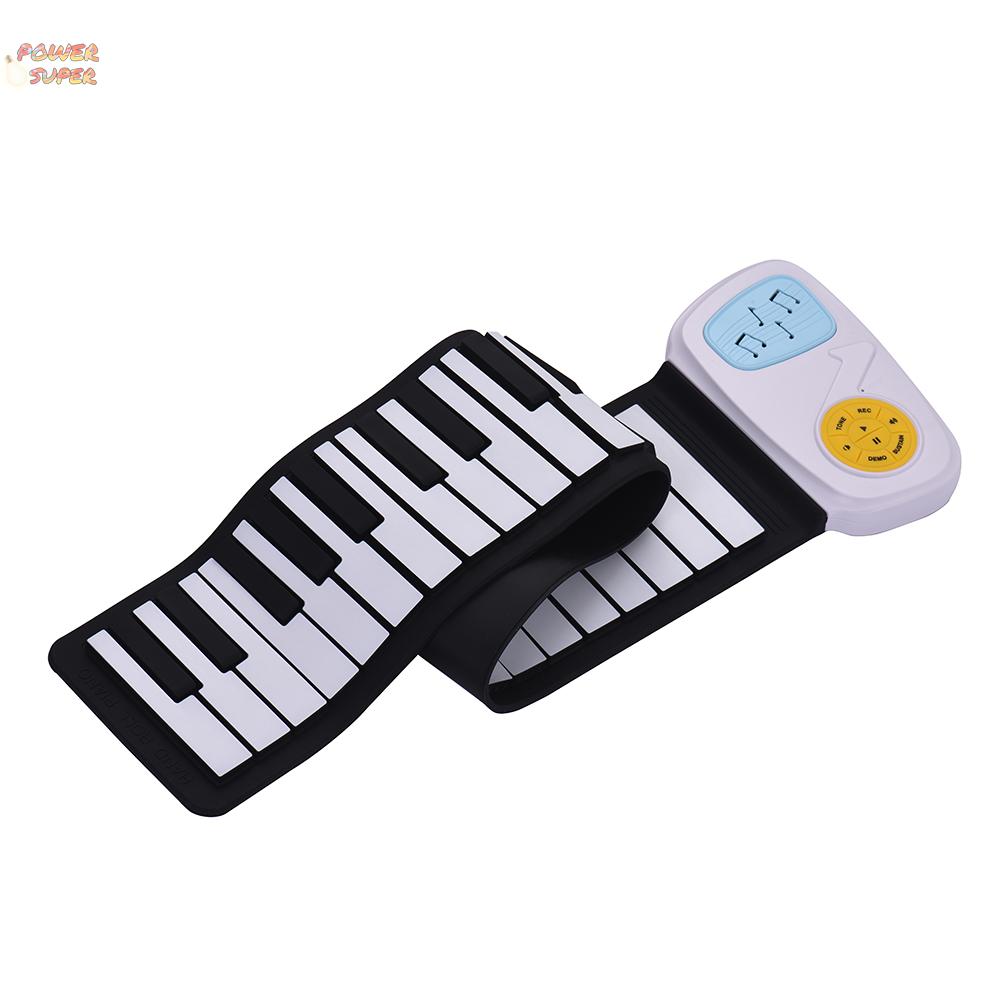 Portable 49-Key Silicon Electronic Keyboard Roll-Up Piano Built-in Speaker With Cartoon Sticker for Children Kids