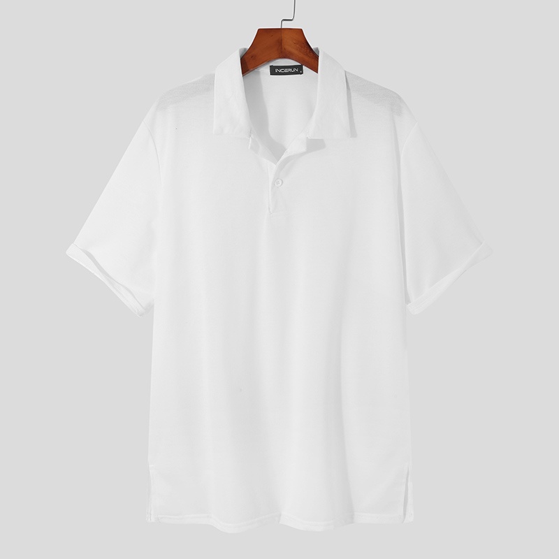 Áo thun polo INCERUN tay ngắn cổ bẻ thiết kế đơn giản thời trang dành cho bạn nam