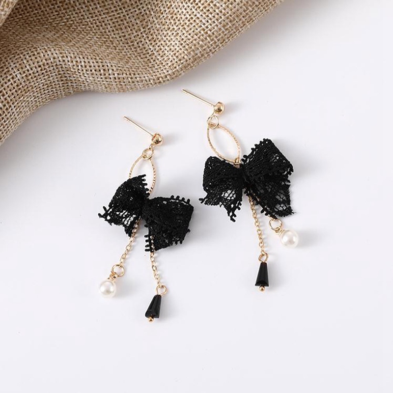 Bông tai dạng ruy băng đính đá phong cách Hàn Quốc B