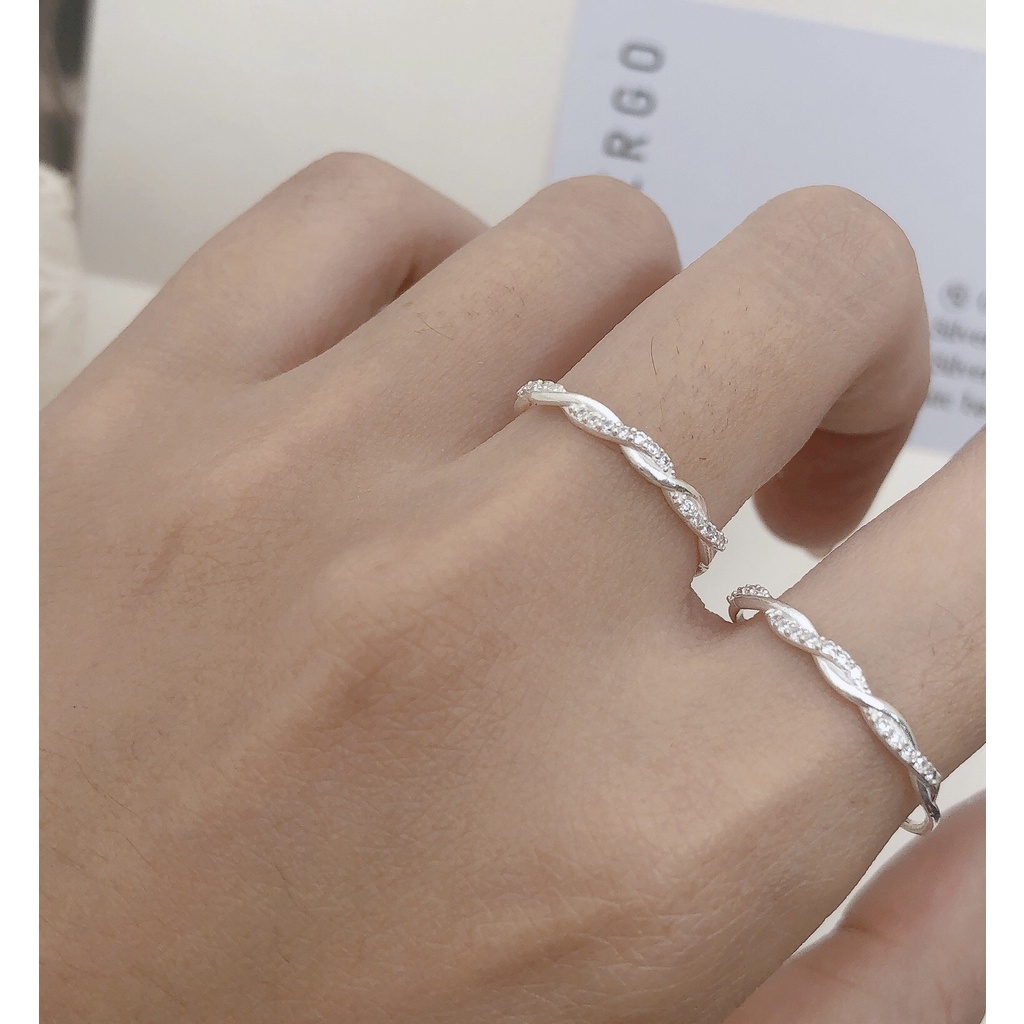 nhẫn bạc nữ nhẫn bạc uốn sóng đính đá trẻ trung SIlvergo Silver