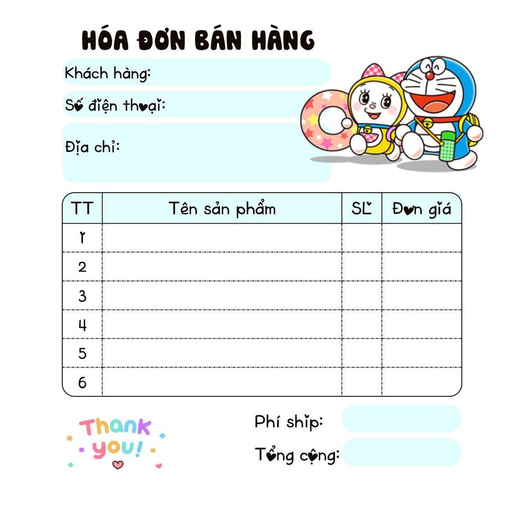 [MUA 10 CUỐN TẶNG 1 CUỐN]  Hoá đơn bán hàng mini 1 liên dễ thương